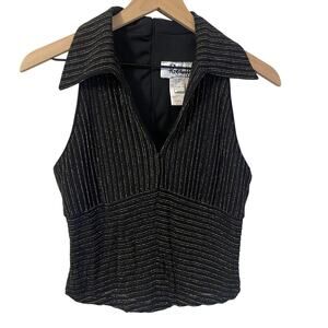 Joseph Ribkoff Trends VTG Black Lurex Pinstripe Black Gold Halter Vest Top Sz 10